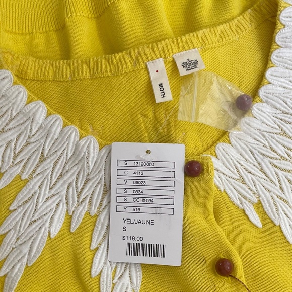 NWT!! Anthropologie MOTH Wisteria Cardigan Lace Appliqués Canary Yellow Small - Picture 12 of 15